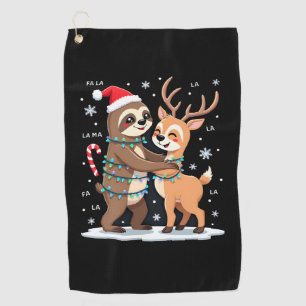 Fa La La Llama Xmas Lights Sloth Riding Llama Chri Golf Towel