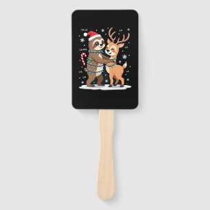 Fa La La Llama Xmas Lights Sloth Riding Llama Chri Hand Fan
