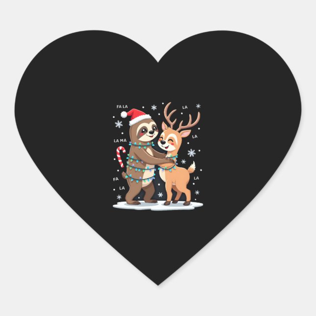 Fa La La Llama Xmas Lights Sloth Riding Llama Chri Heart Sticker (Front)