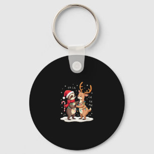 Fa La La Llama Xmas Lights Sloth Riding Llama Chri Keychain