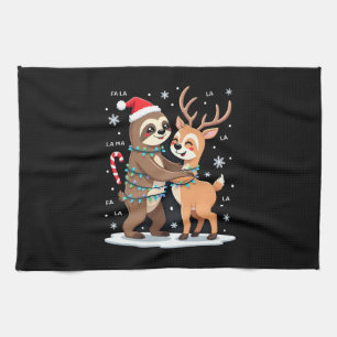 Fa La La Llama Xmas Lights Sloth Riding Llama Chri Kitchen Towel