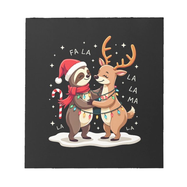 Fa La La Llama Xmas Lights Sloth Riding Llama Chri Notepad (Front)