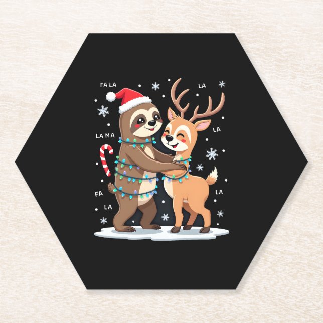 Fa La La Llama Xmas Lights Sloth Riding Llama Chri Paper Coaster (Front)