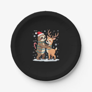 Fa La La Llama Xmas Lights Sloth Riding Llama Chri Paper Plate
