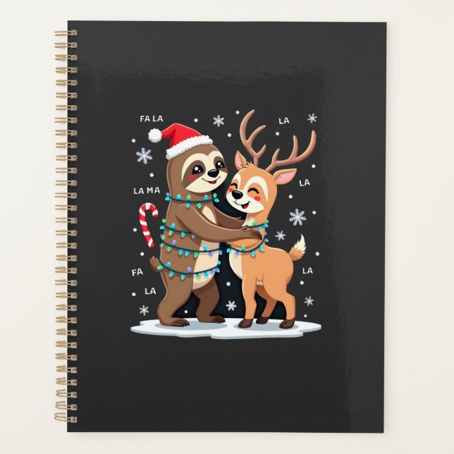 Fa La La Llama Xmas Lights Sloth Riding Llama Chri Planner (Front)