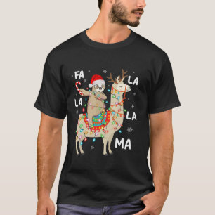 Fa La La Llama Xmas Lights Sloth Riding Llama Chri T-Shirt