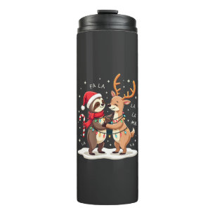 Fa La La Llama Xmas Lights Sloth Riding Llama Chri Thermal Tumbler