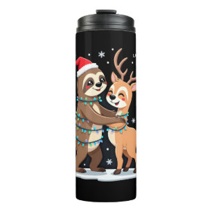 Fa La La Llama Xmas Lights Sloth Riding Llama Chri Thermal Tumbler