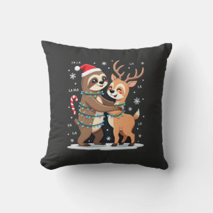 Fa La La Llama Xmas Lights Sloth Riding Llama Chri Throw Pillow