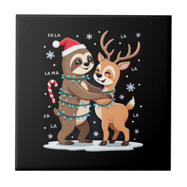 Fa La La Llama Xmas Lights Sloth Riding Llama Chri Tile (Front)