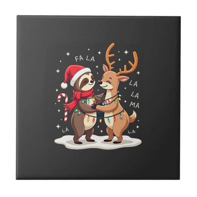 Fa La La Llama Xmas Lights Sloth Riding Llama Chri Tile (Front)