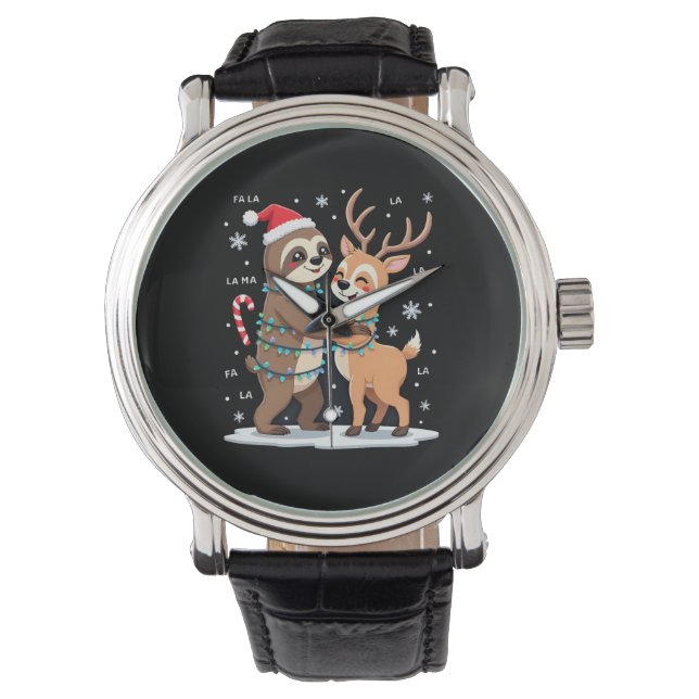Fa La La Llama Xmas Lights Sloth Riding Llama Chri Watch (Front)