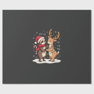 Fa La La Llama Xmas Lights Sloth Riding Llama Chri Wrapping Paper