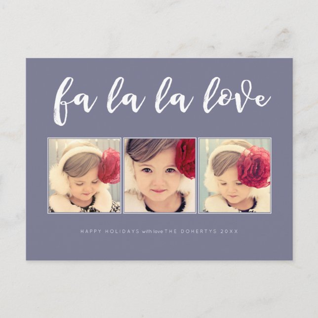 Fa La La Love Christmas 3 Photo Greeting Postcard (Front)