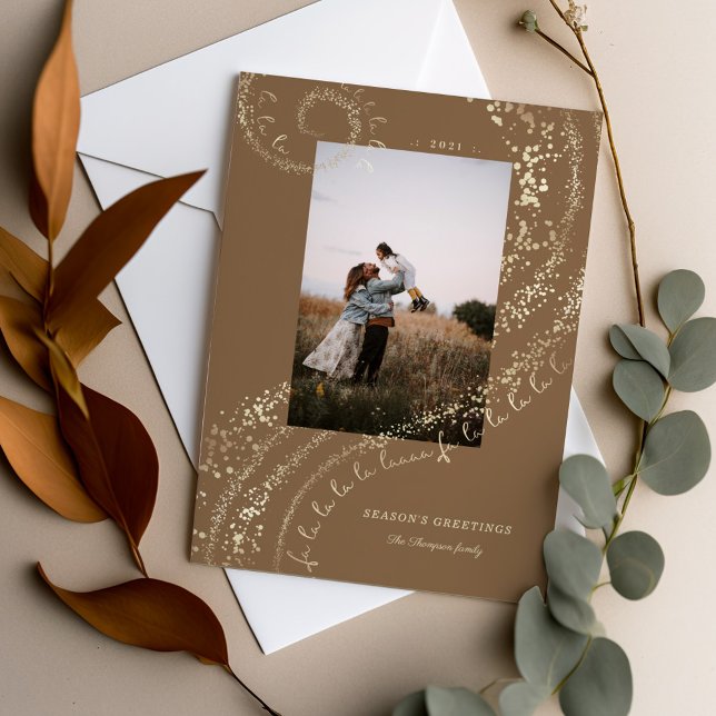 Fa La La Magical Gold Christmas Carol Song 1 Photo Holiday Card (Fa La La Magical Gold Christmas Carol Song 1 Photo Holiday Card)