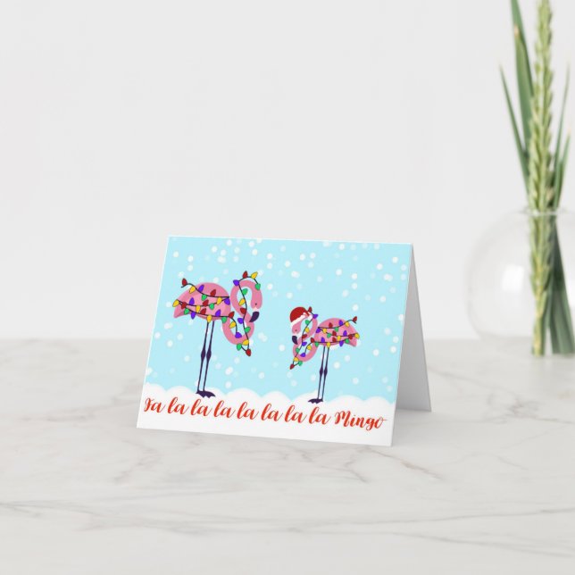 Fa La La Mingo Christmas Flamingo Card (Front)
