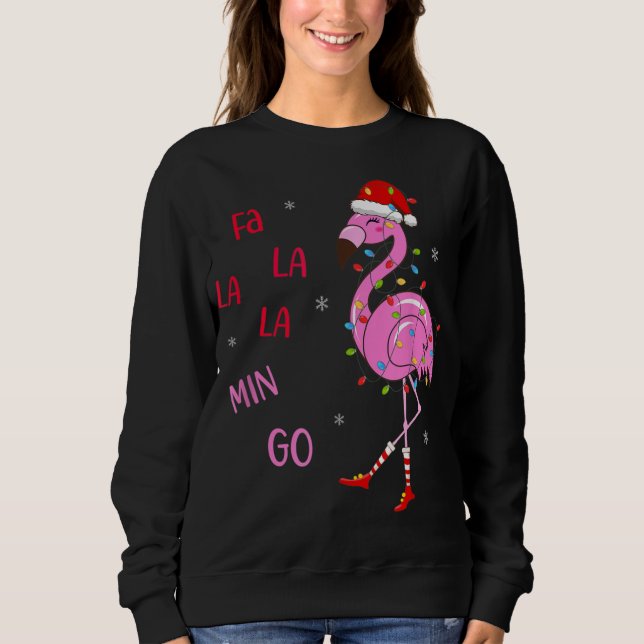 Fa La La Mingo Christmas Flamingo Tree Lights Sant Sweatshirt (Front)