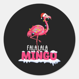Fa La La Mingo Flamingo Christmas Cute Red Hat Classic Round Sticker