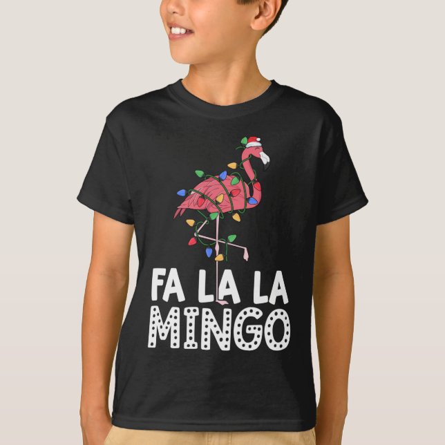 Fa La La Mingo Flamingo Christmas Tree Lights Trop T-Shirt (Front)