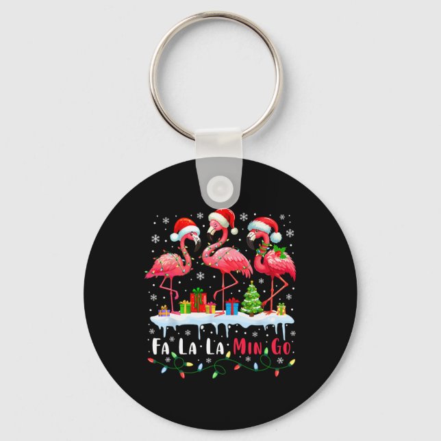 Fa La La Mingo Flamingo Christmas Tropical Xmas Tr Keychain (Front)