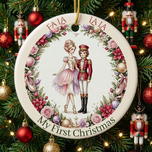 Fa La La Nutcracker & Sugar Plum Fairy Baby Photo Ceramic Ornament