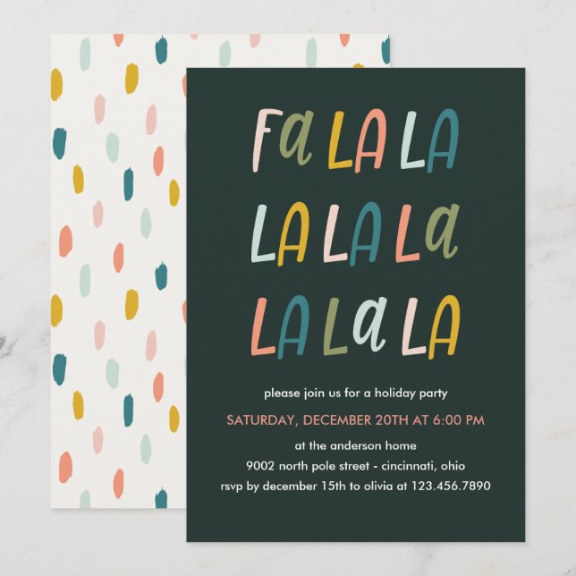 Fa la la | Pastel Colour | Holiday Christmas party Invitation (Front/Back)