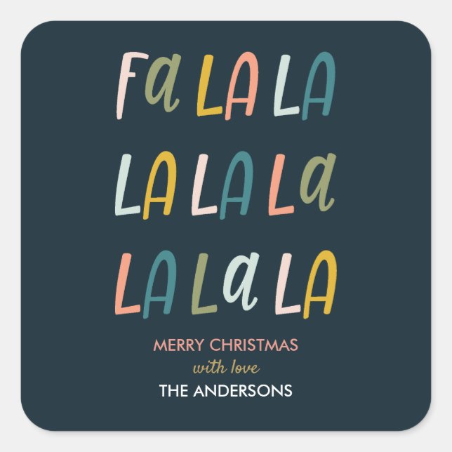 FA LA LA | Pastel colours | Christmas favour Square Sticker (Front)
