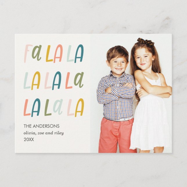 FA LA LA | Pastel colours | Cute Photo Holiday Postcard (Front)