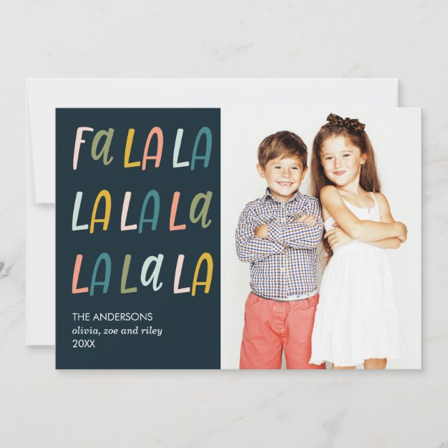 Fa La La | Pastel colours | Holiday 3 Photo Cards (Front)