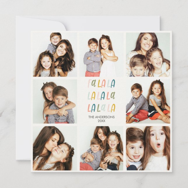 Fa La La | Pastel colours | Holiday Photo Collage Card (Front)