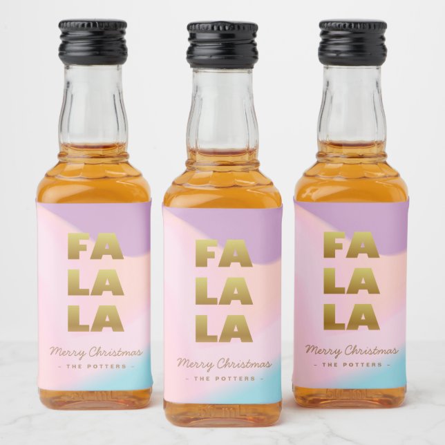 Fa La La | Pastel Pink Gradient & Gold Christmas Liquor Bottle Label (Bottles)
