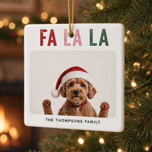 Fa La La Personalized Dog Photo Christmas Ceramic Ornament