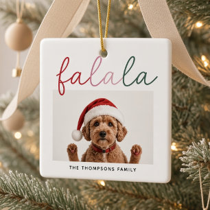 Fa La La Personalized Dog Photo Christmas Ceramic Ornament