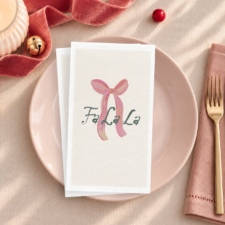 Fa La La Pink Bow Christmas Napkin