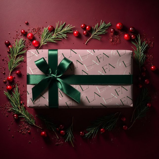 Fa La La Pink & Green Typographic Christmas Carol Wrapping Paper (Fa La La Green & Pink Typographic Christmas Carol Wrapping Paper)