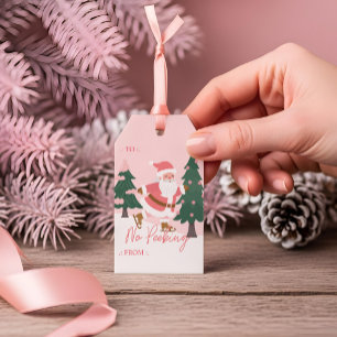 Fa La La Pink Santa Claus Ice Skating No Peeking Gift Tags
