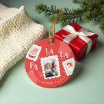 Fa La La Santa Claus Christmas Postage Stamp Photo Ceramic Ornament<br><div class="desc">Fun and festive photo ornament. Our fun postage stamp design features our fun Santa Claus,  Mrs. Clause,  and a fun typographic fa la design. Add your photo to the postage stamp designs along with your name and year. Designed by Moodthology Papery</div>