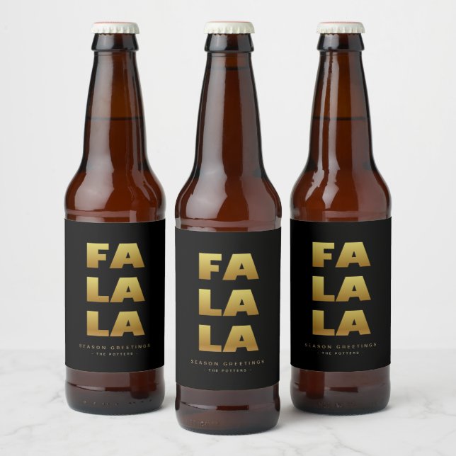 Fa La La | Simple Christmas Black & Gold  Beer Bot Bottle Label (Bottles)