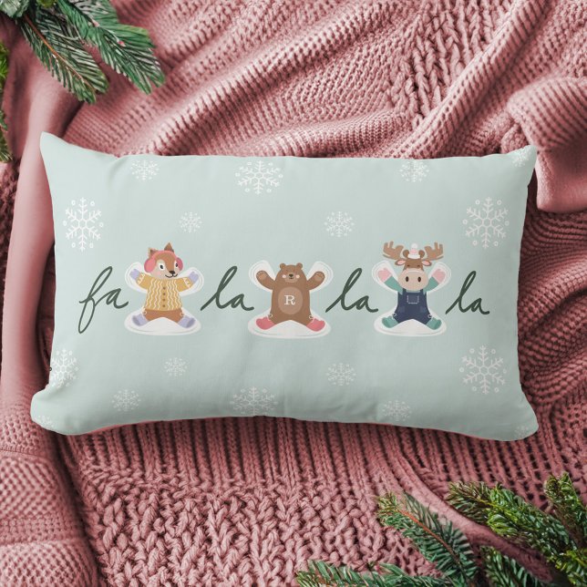 Fa La La Snow Angel Woodland Animals Fun Winter Lumbar Pillow (Fa La La Snow Angel Woodland Animals Fun Winter Lumbar Pillow)