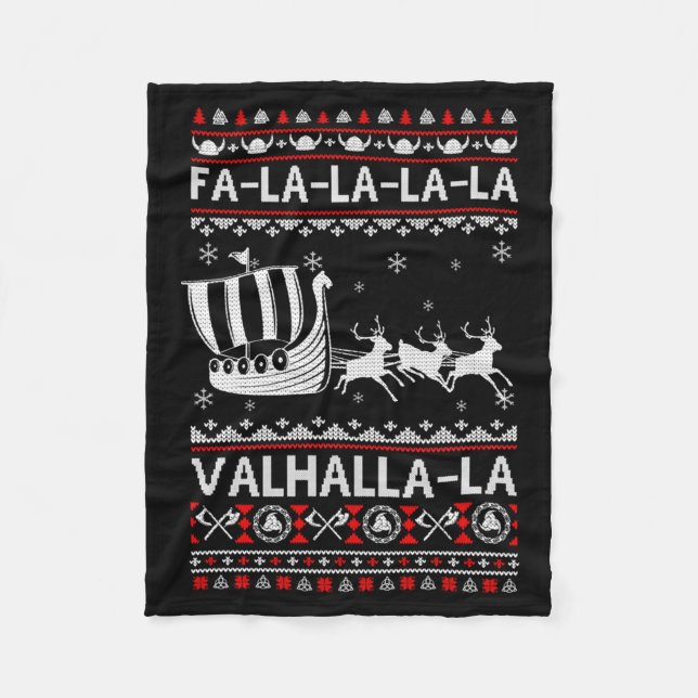 Fa La La Valhalla Viking Ship Christmas Xmas Ugly  Fleece Blanket (Front)