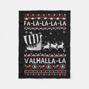 Fa La La Valhalla Viking Ship Christmas Xmas Ugly  Fleece Blanket