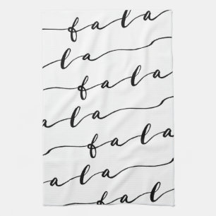 FA LA LA White & Black Calligraphy Christmas Carol Kitchen Towel