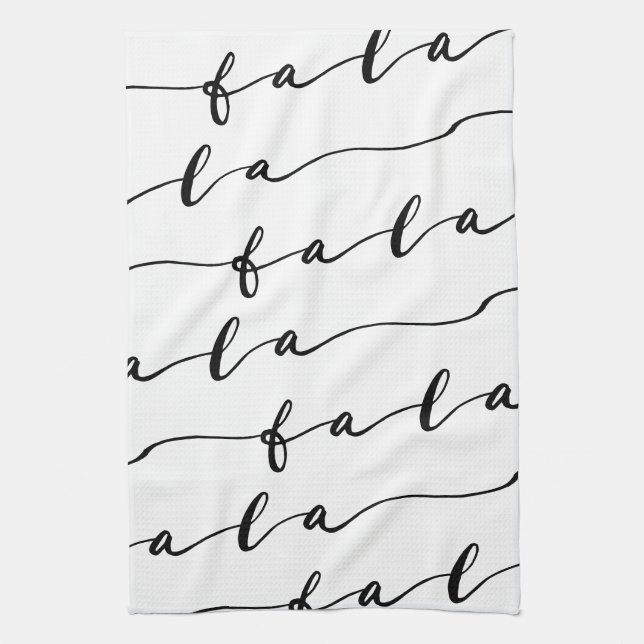 FA LA LA White & Black Calligraphy Christmas Carol Kitchen Towel (Vertical)