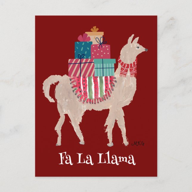 Fa La Llama Cute Personalized Animal Art Christmas Holiday Postcard (Front)