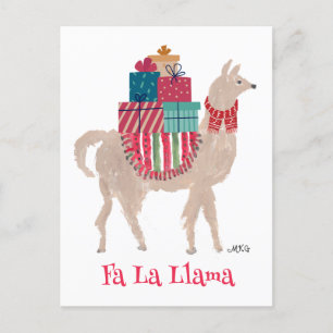 Fa La Llama Cute Personalized Animal Art Christmas Holiday Postcard