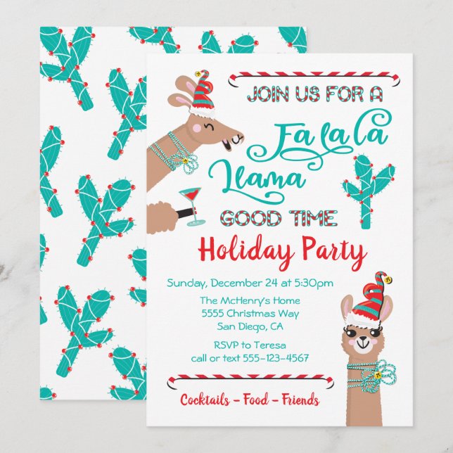 Fa la Llama Invitation de Fête de Vacances (Devant / Derrière)