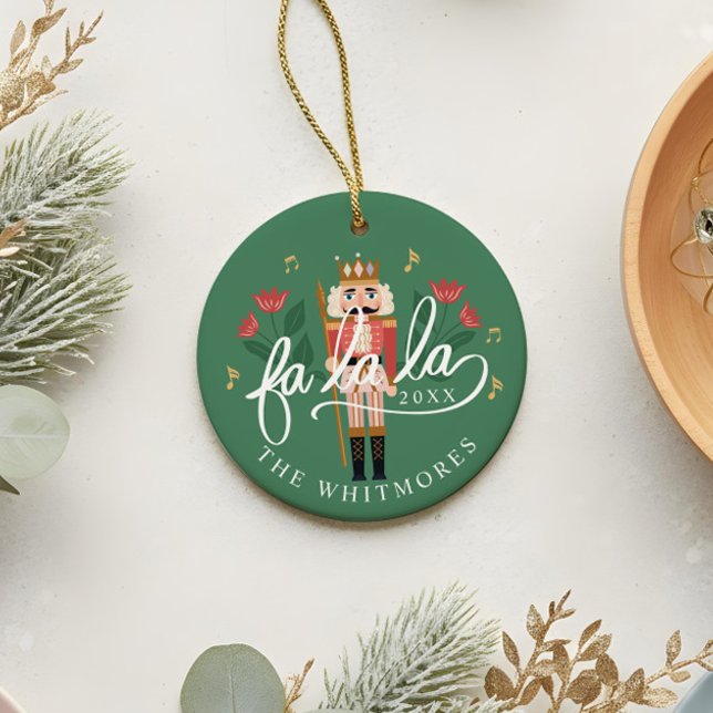 Fa La Nutcracker Christmas Argyle Diamond Photo Ceramic Ornament (Fa La Nutcracker Christmas Argyle Diamond Photo Ceramic Ornament (Front))