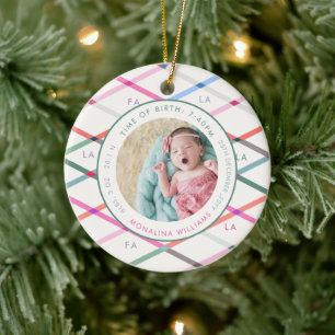 Fa La Pastel Pattern Birth Stats Baby Christmas  Ceramic Ornament