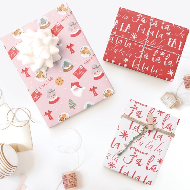 Fa La Santa Claus & Mrs Claus Christmas Pattern Wrapping Paper Sheet (Creator Uploaded)