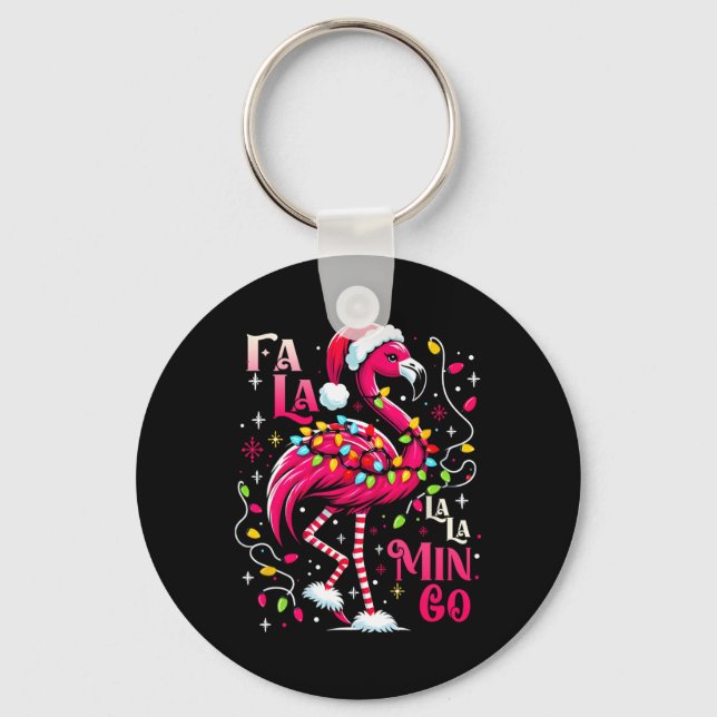 Fa Lala Mingo Flamingo Christmas Tropical Xmas Tre Keychain (Front)